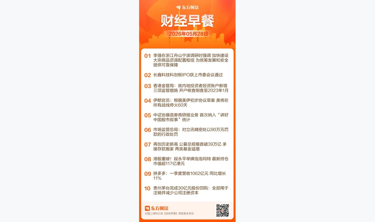 东方财富财经早餐 5月28日周四 插图