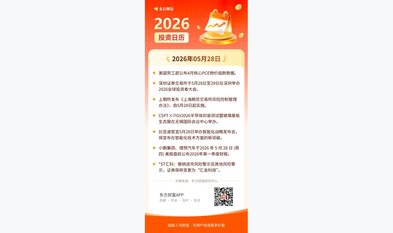 5月28日投资日历 | 美国劳工部公布4月核心PCE物价指数数据 插图